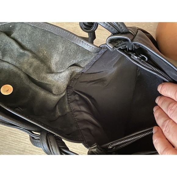 Vintage 80s Artisan Handmade Black Leather Purse With Mother Of Pearl Accent - Picture 9 of 14